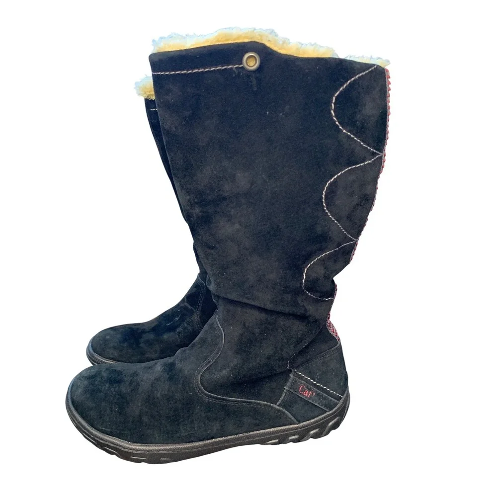 Caterpillar Black Suede Fur Lined Winter Boots Women Warm Cozy‎ Knee High Size 9